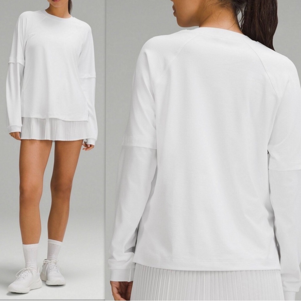 LULULEMON Crew Neck Layered Long Sleeve Tee Shirt White Relaxed Fit
